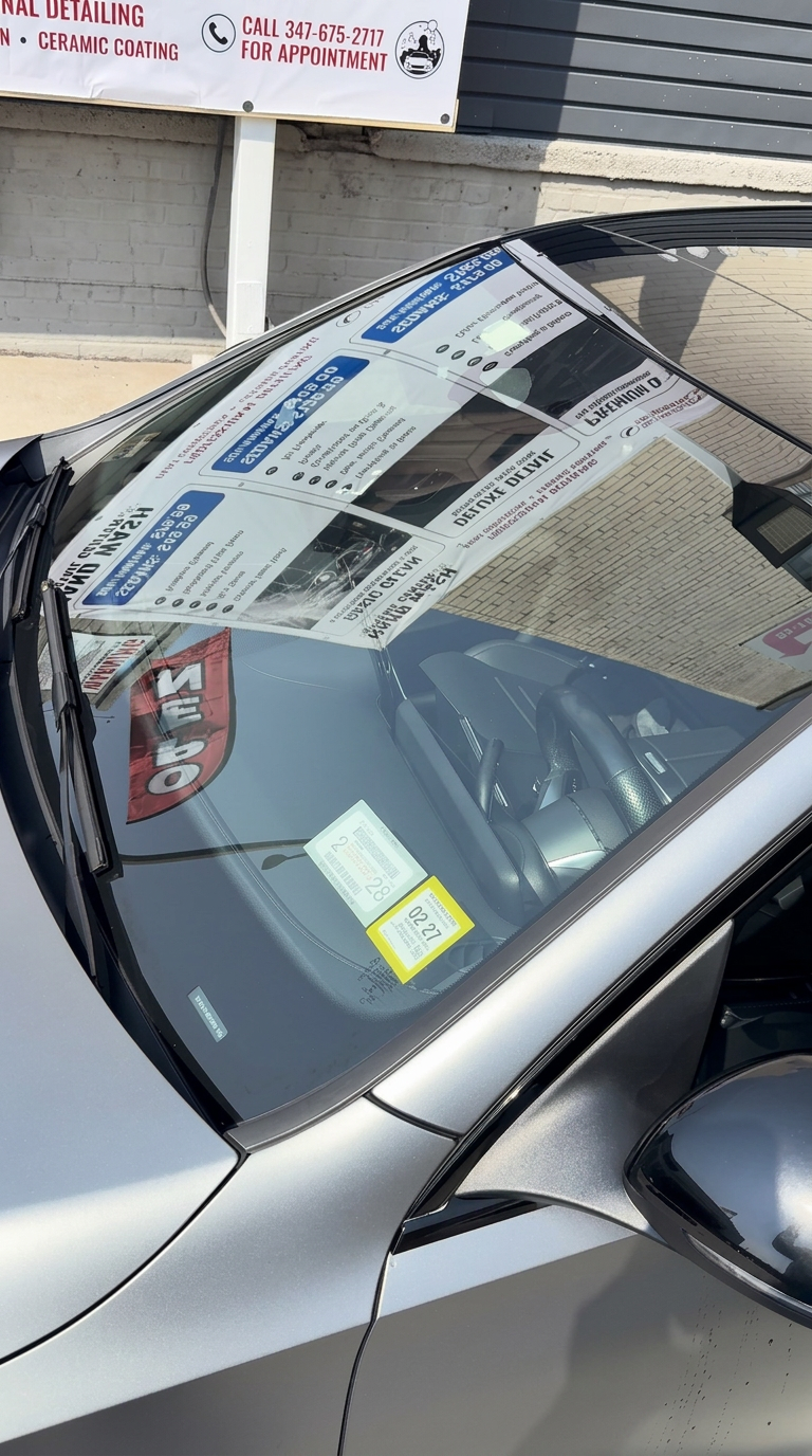 Crystal clear windshield and mirror after glass detailing