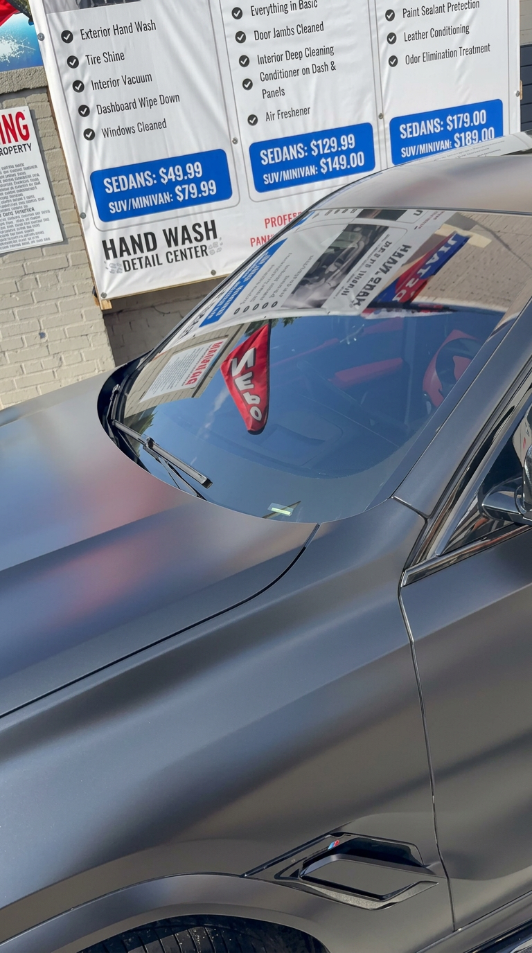Streak-free glass and paint shine on a matte Mercedes-AMG